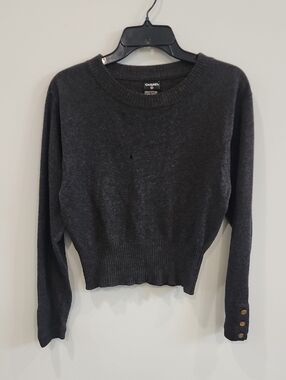 Vintage CHANEL Charcoal Gray Ribbed Sweater (100% Cashmere & Authentic)